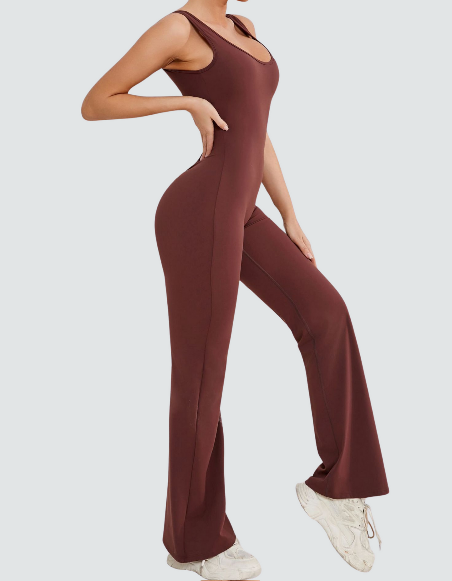 Peachy Flared Jumpsuit - Brown