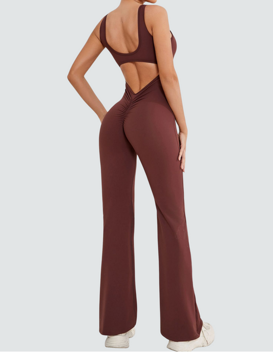 Peachy Flared Jumpsuit - Brown