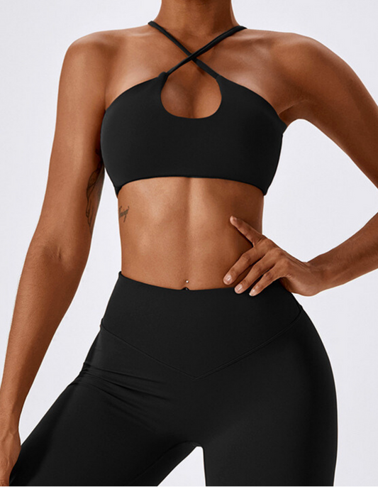 Strappy Cross Sports Bra - Black